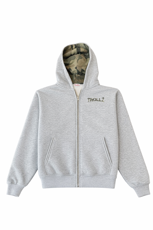 Gray camouflage zipper